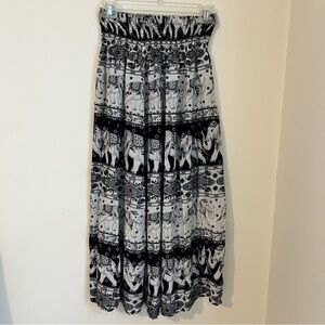 VTG Y2K Elephant Print Skirt Sm/ Md  Flowy Maxi Stretch Waist Boho Festival
